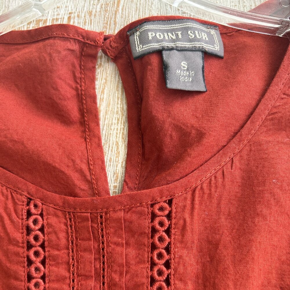 J. Crew - Point Sur Burnt Orange Eyelet Flutter Sleeve T-Shirt - Small - Picture 3 of 8